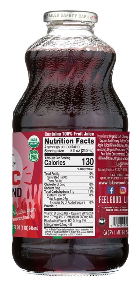 Mistura de suco de frutas orgânicas Tart Cherry - 32 fl. oz. Lakewood - Image 2