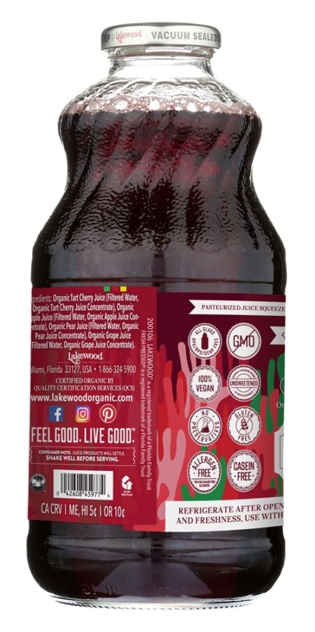 Mistura de suco de frutas orgânicas Tart Cherry - 32 fl. oz. Lakewood - Image 3