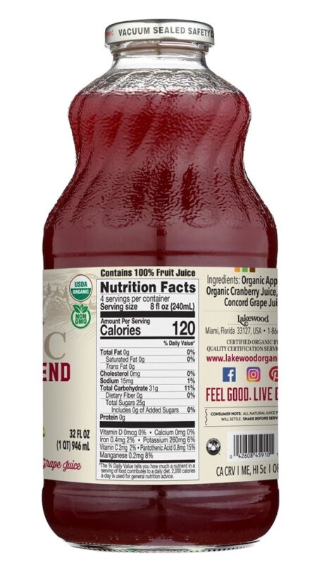 Mistura de suco prensado fresco orgânico Cranberry - 32 fl. oz. Lakewood - Image 2