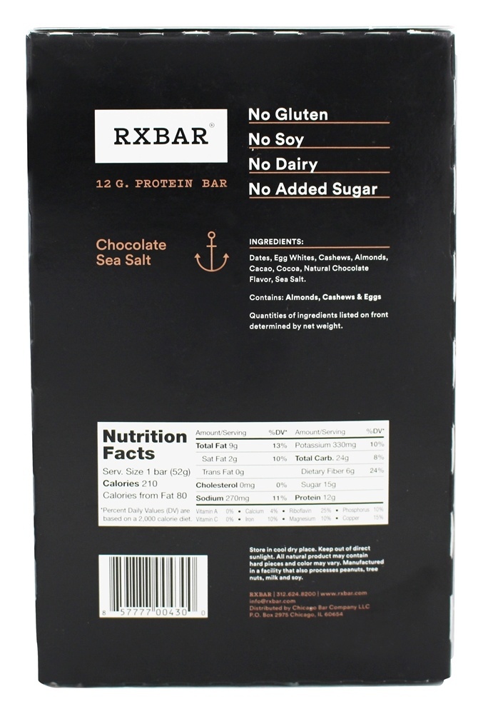 Barra de Proteínas Sabor Chocolate Com Sal Marinho - 12 Barras RXBAR - Imagem 2