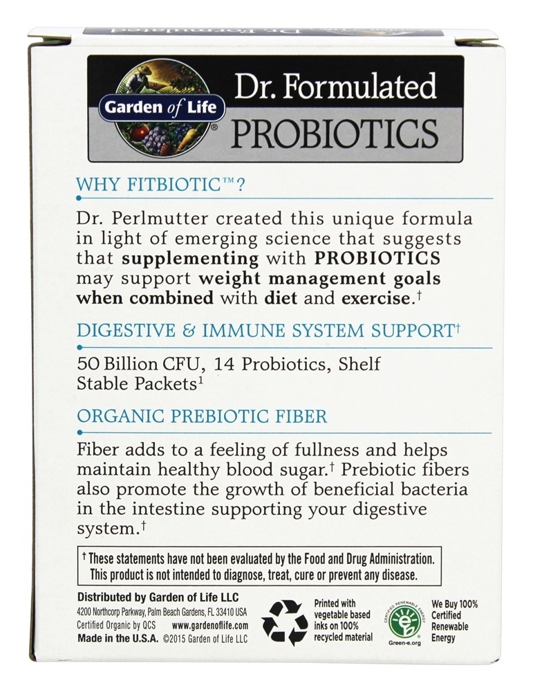 Dr. Formulated Probiótico Fitbiotic Sem Sabor 50 Bilhões de UFC - 20 Pacotes (s) Garden of Life - Imagem 3