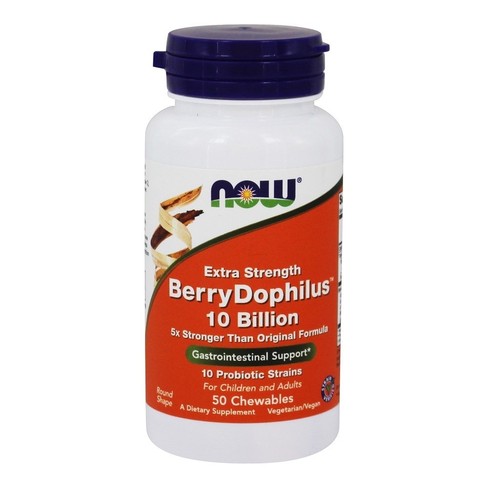 Força Extra BerryDophilus 10 Bilhão - 50 comprimidos mastigáveis NOW Foods