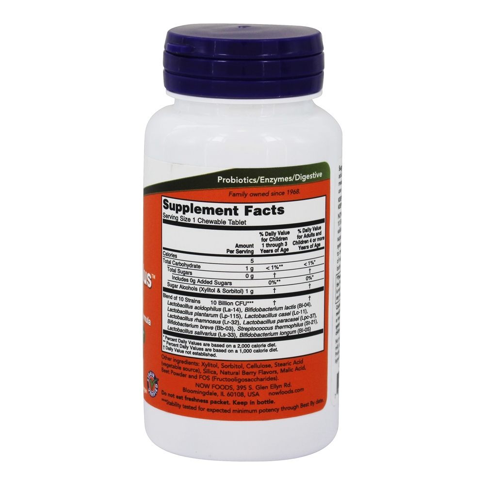 Força Extra BerryDophilus 10 Bilhão - 50 comprimidos mastigáveis NOW Foods - Imagem 2