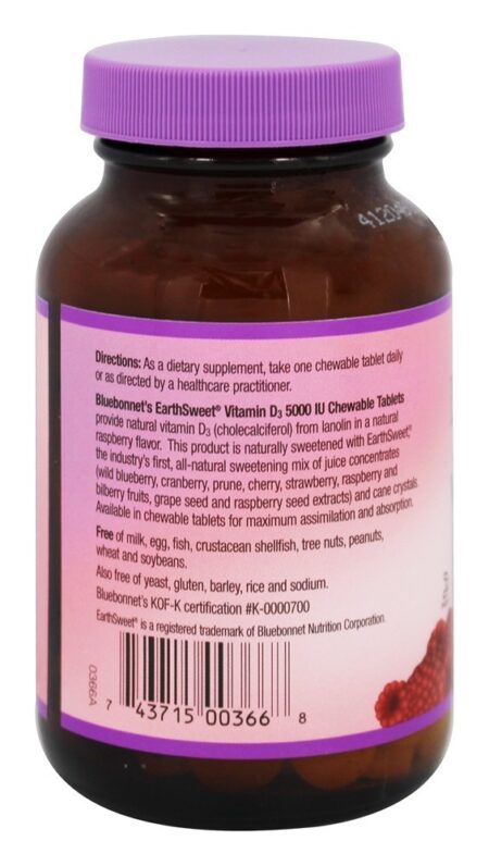 Earthsweet Chewabl Vitamina D3 5000 IU - 90 comprimidos mastigáveis Bluebonnet Nutrition - Image 3