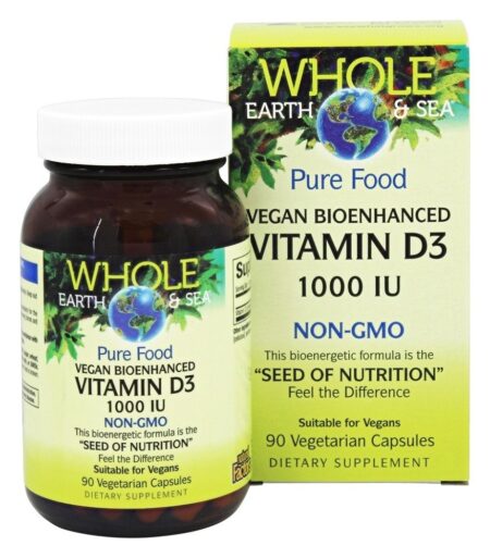 Pure Alimento Vitamina D3 Bioenhançado Vegano 1000 IU - Cápsulas vegetarianas 90 Whole Earth & Sea