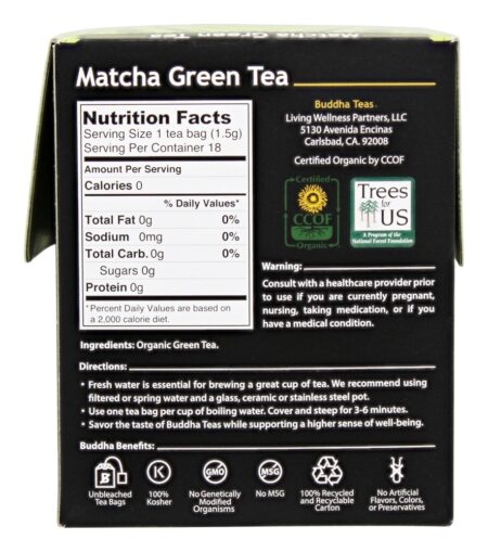 100% Orgânico De ervas Matcha Verde Chá - 18 Saquinhos de Chá Buddha Teas - Image 2