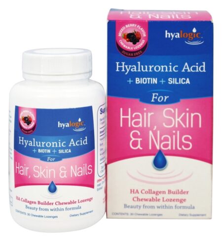 Ácido Hialurônico para a Pele e Unhas Sabor Berry Misturado 10 mg. - 30 Pastilhas Hyalogic