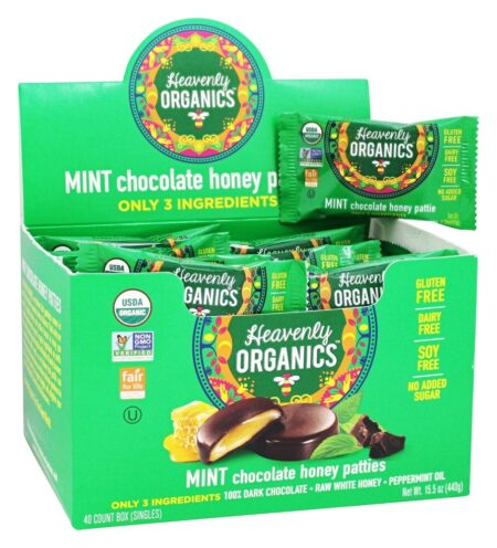 Caixa de rissóis de mel de chocolate menta - 40 Contagem Heavenly Organics