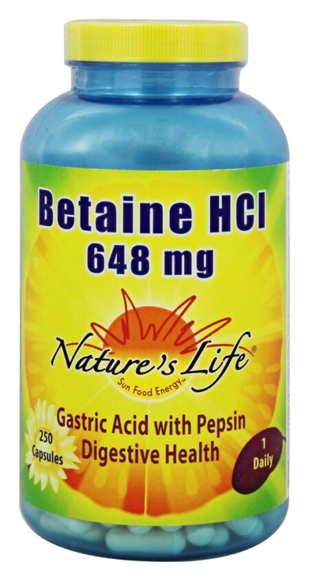 HCl de betaína 648 mg. - Cápsulas 250 Nature's Life