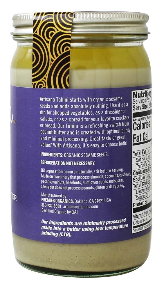Manteiga De Semente De Sésamo Tahini Orgânico - 14 oz. Artisana - Imagem 2