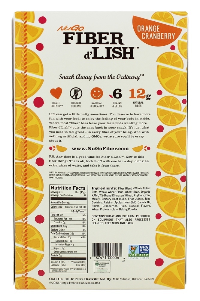 Fibra d'lish Barras Caixa Laranja Oxicoco - 16 Barras NuGo Nutrition - Imagem 2