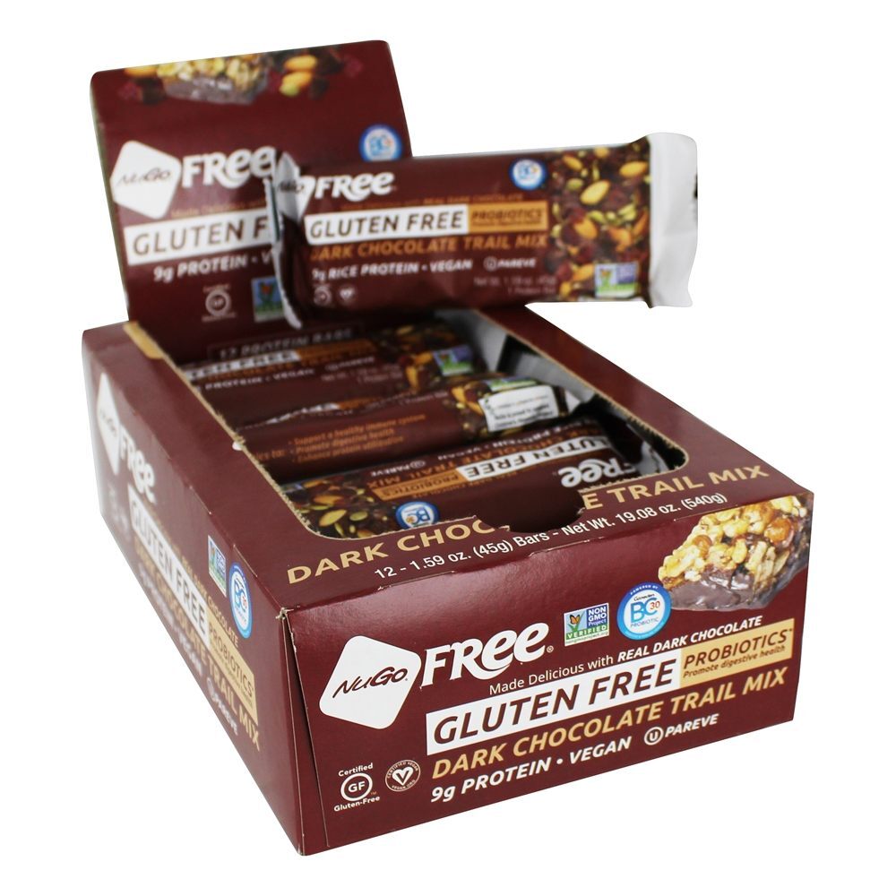 Glúten-Livre Bar com Probiotic Escuro Chocolate Trilha Misturar - 12 Barras NuGo Nutrition