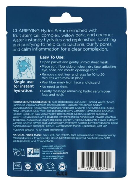 Esclarecimento Instantâneo Pure Poro Hidro Serum Máscara Facial Água De Coco - 0.6 oz. Andalou Naturals - Image 2