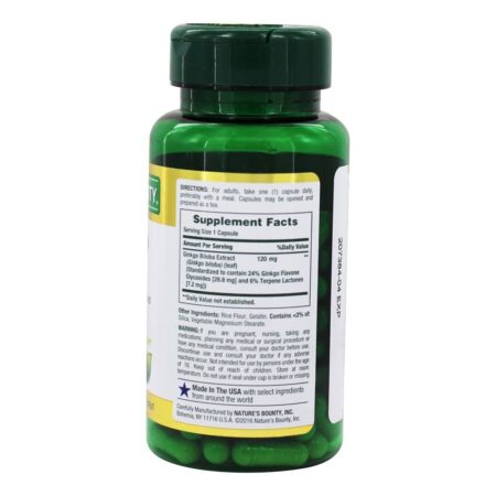 Padronizada Extrair Ginkgo Biloba para Saudável Cérebro Função & Circulação 120 mg. - Cápsulas 100 Nature's Bounty - Image 2