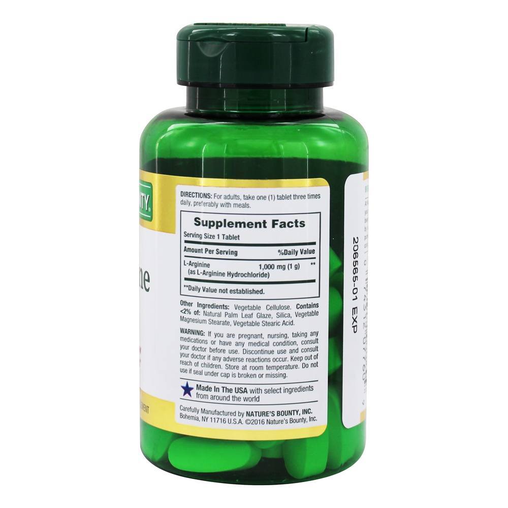 L-arginina para fluxo sanguíneo e função vascular 1000 mg. - 50 Tablet (s) Nature's Bounty - Imagem 2