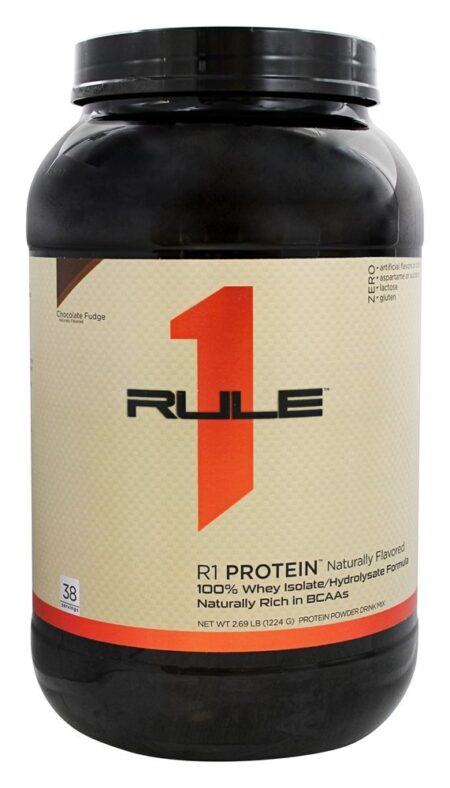 R1 Proteína Naturalmente aromatizada 100 % Whey Isolate / Hydrolyzate Formula 38 Dose de Chocolate Fudge - 2.69 lbs. Rule One Proteins