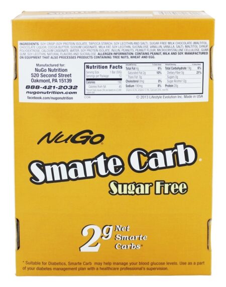 Smarte Carb Barras Caixa Açúcar Livre Amendoim Manteiga Crise - 12 Barras NuGo Nutrition - Image 2