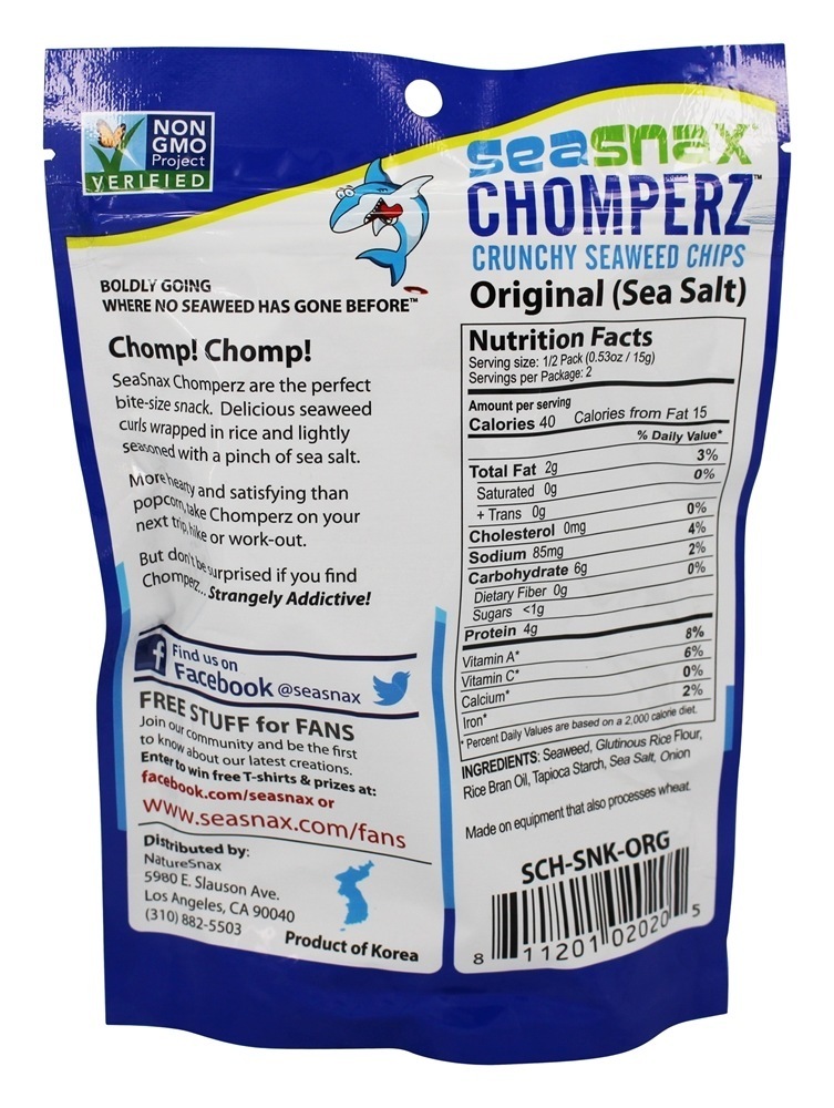 Chomperz Crocante Alga Batatas fritas Original - 1 oz. SeaSnax - Imagem 2