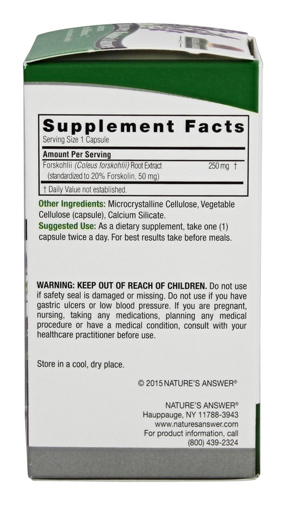 Forskohlii 250 mg. - Cápsulas vegetarianas 60 Nature's Answer - Imagem 2