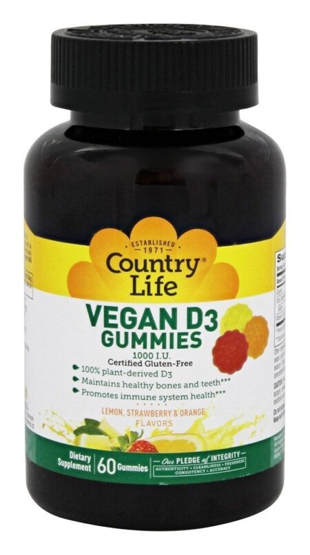 Vitamina D3 Vegan Gommies Limão, Morango e Laranja 1000 IU - 60 Gummies Country Life