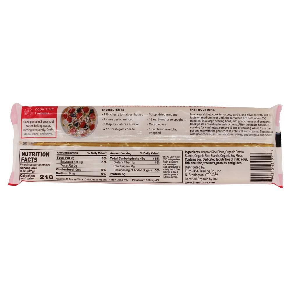 Espaguete de macarrão sem glúten orgânico - 12 oz. Bionaturae - Imagem 2