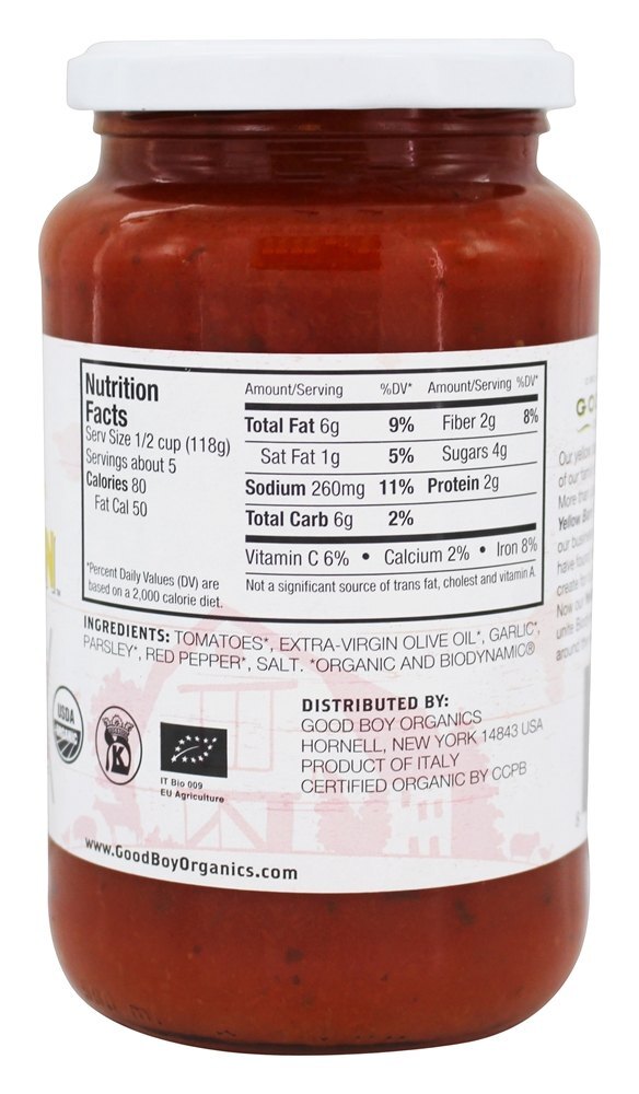Molho de Macarrão Orgânico Arrabbiata - 19.75 oz. Yellow Barn Biodynamic - Imagem 2