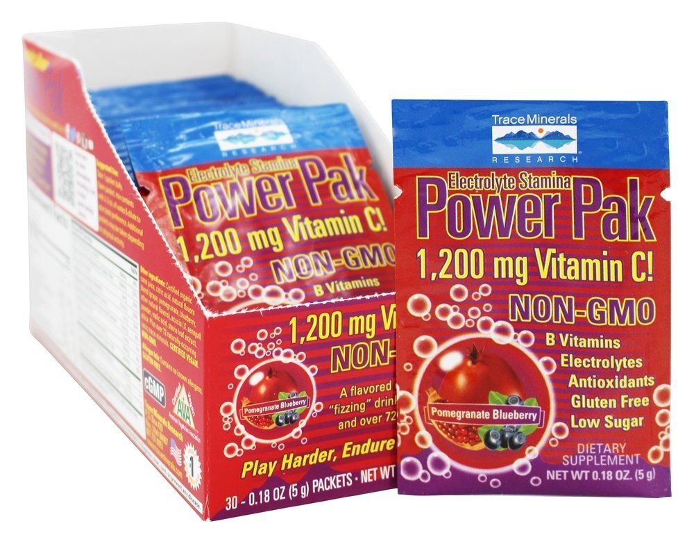 Eletrólito Resistência Poder Pak Romã Mirtilo - 30 Pacotes (s) Trace Minerals Research