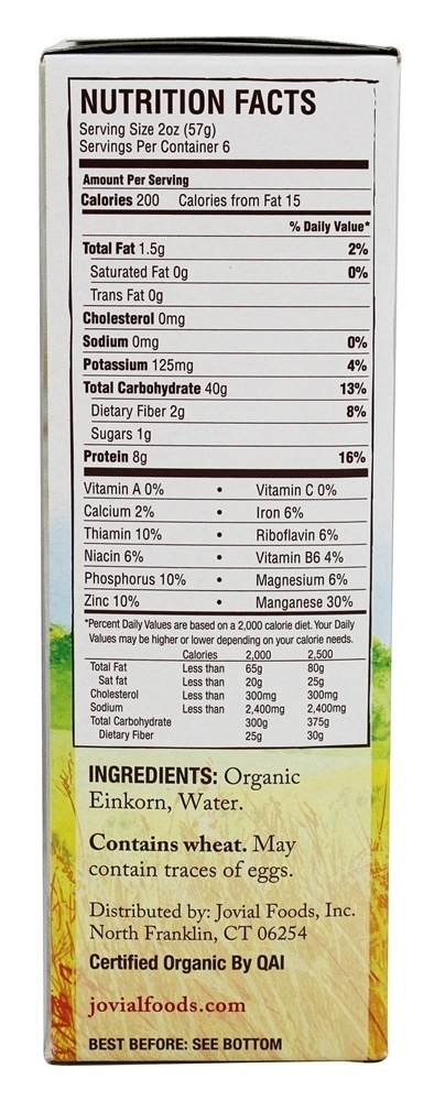 100 % Orgânico Einkorn Tradicional Fusilli Pasta - 12 oz. Jovial Foods - Imagem 2