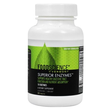 Enzimas Superiores para Função do Trato Digestivo Saudável e Absorção de Nutrientes - 90 Tablets FoodScience of Vermont