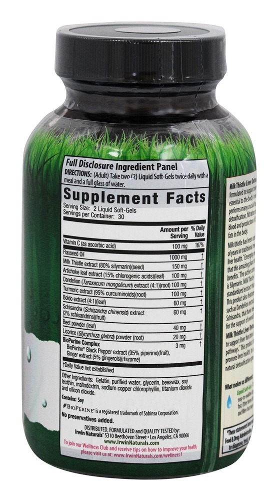 Cardo Mariano Detox do Fígado - 60 Softgels líquidos Irwin Naturals - Imagem 2