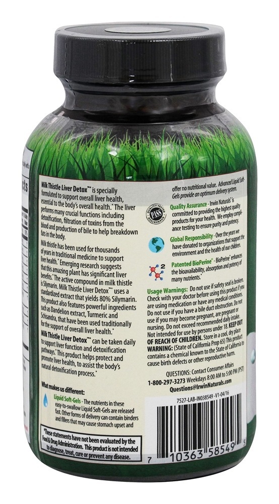 Cardo Mariano Detox do Fígado - 60 Softgels líquidos Irwin Naturals - Imagem 3