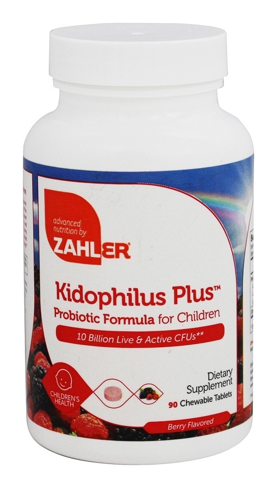 Kidophilus Plus Fórmula Probiótica Para Crianças Sabor de Frutas 10 Bilhões de UFC - 90 comprimidos mastigáveis Zahler