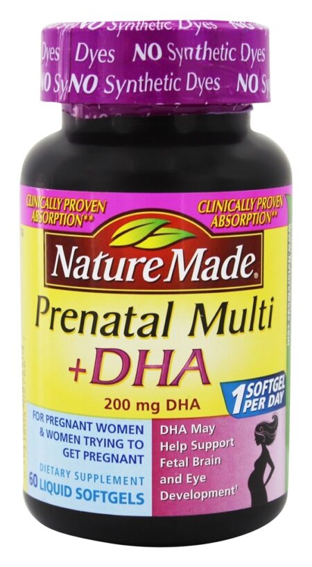 Multivitamínico Pré-Natal + DHA 200 mg. - 60 Softgels líquidos Nature Made