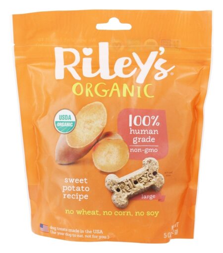 Cão de ossos grandes orgânicos trata receita de batata doce - 5 oz. Riley's Organics