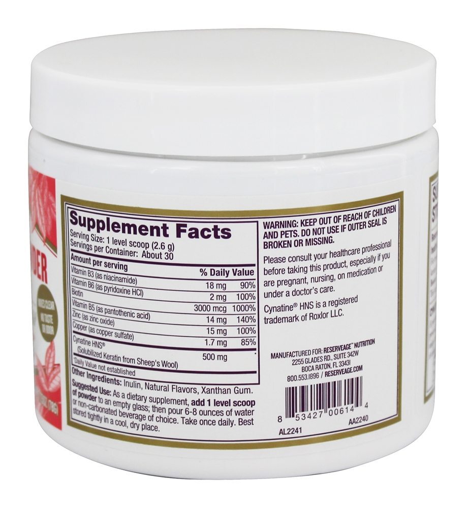 Queratina Reforço Para Cabelo em Pó com Biotina - 2.75 oz. Reserveage Nutrition - Imagem 2