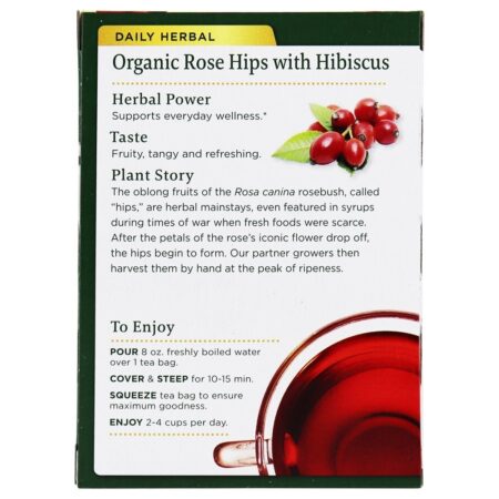 Rosa orgânica Hips com Hibiscus Herbal Tea - 16 Saquinhos de Chá Traditional Medicinals - Imagem 3