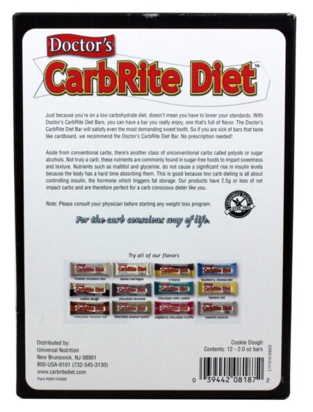 Doctor's Carbrite Dieta Barras Caixa Biscoito Massa - 12 Barras Universal Nutrition - Image 2