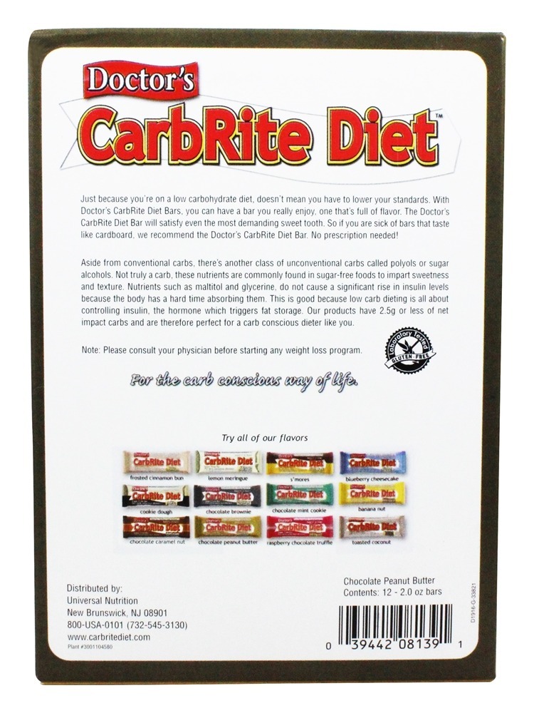 Doctor's Manteiga De Amendoim De Chocolate De CarbRite - 12 Barras Universal Nutrition - Imagem 2