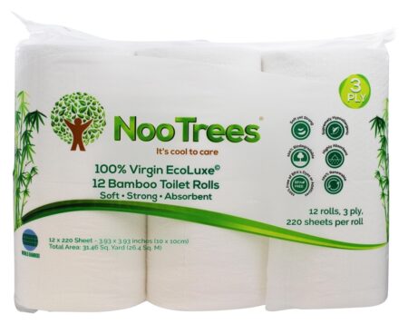 100% Virgem Ecoluxe Bambu Polpa 3-Dobra Banheiro Tecido - 12 Rolo (s) NooTrees