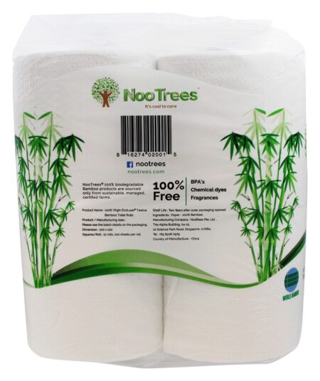 100% Virgem Ecoluxe Bambu Polpa 3-Dobra Banheiro Tecido - 12 Rolo (s) NooTrees - Image 2