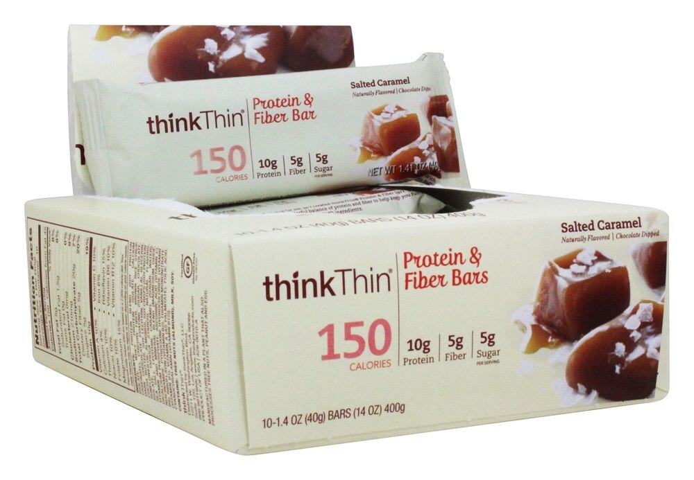 thinkthin Inclinar Proteína & Fibra Barras Caixa Salgado Caramelo - 10 Barras Think Products
