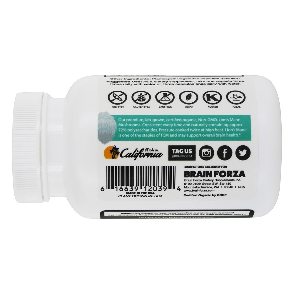 Cogumelo Juba do Leão Orgânico 500 mg. - Cápsulas vegetarianas 90 Brain Forza - Imagem 3