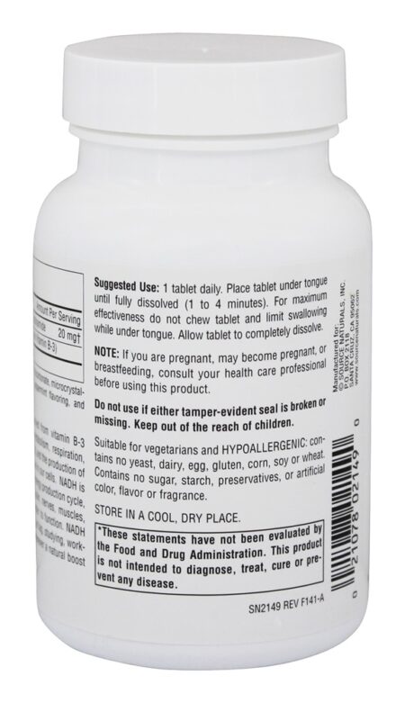 NADH Sublingual de dupla potência 20 mg. - 20 Tablets Source Naturals - Image 3