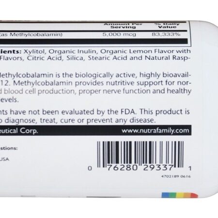 Framboesa-Limão Metil B-12 5000 mcg. - 60 Pastilhas Solaray - Imagem 3