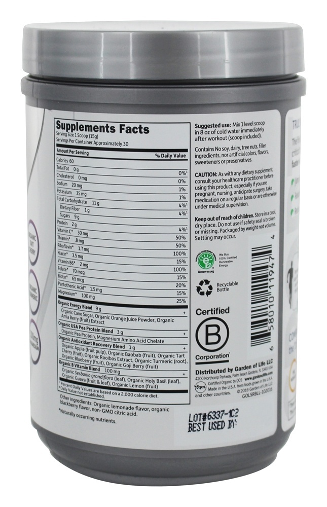 Recuperação Orgânica à Base de Plantas Blackberry Lemonade - 15.7 oz. Garden of Life - Imagem 2
