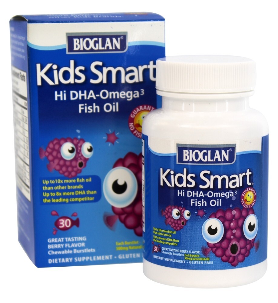 Crianças Inteligente Oi DHA-Omega 3 Peixe óleo Baga - 30 Mastigáveis Bioglan