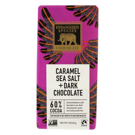 Barra de chocolate escura 60 % de sal marinho cacau e caramelo - 3 oz. Endangered Species