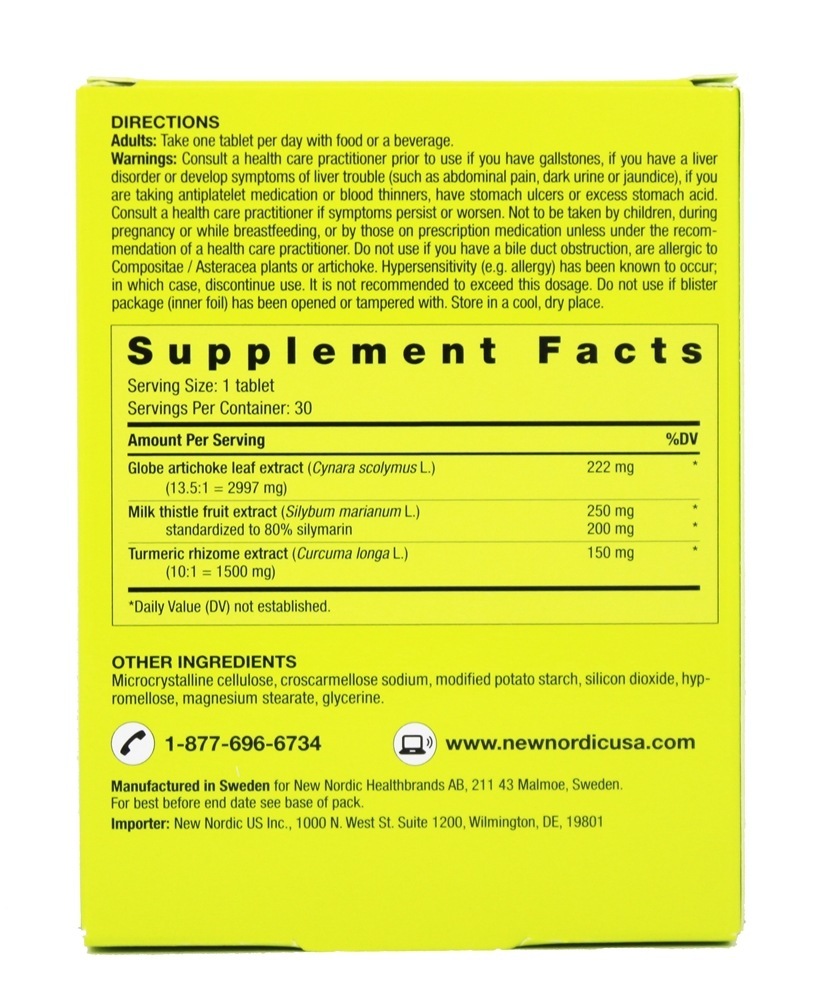 Cardo de leite de fígado ativo, alcachofra, cúrcuma e colina - 30 Tablets New Nordic - Imagem 2