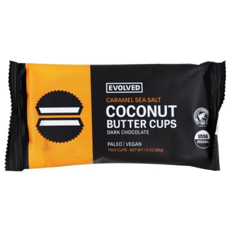 Copos de manteiga de coco Caramelo de chocolate preto e sal marinho - 1.5 oz. Evolved