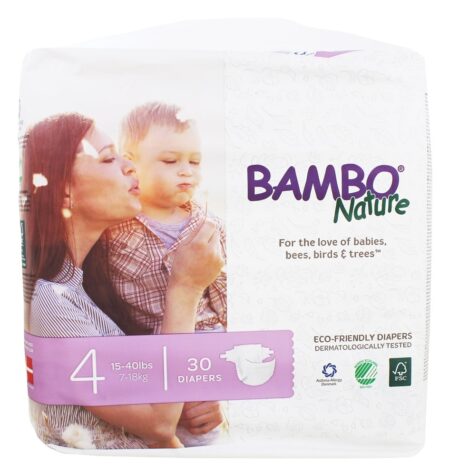 Estágio de Fraldas para Bebês 4 Maxi ( 15 - 40 lbs.) - 30 Fralda (s) Bambo Nature